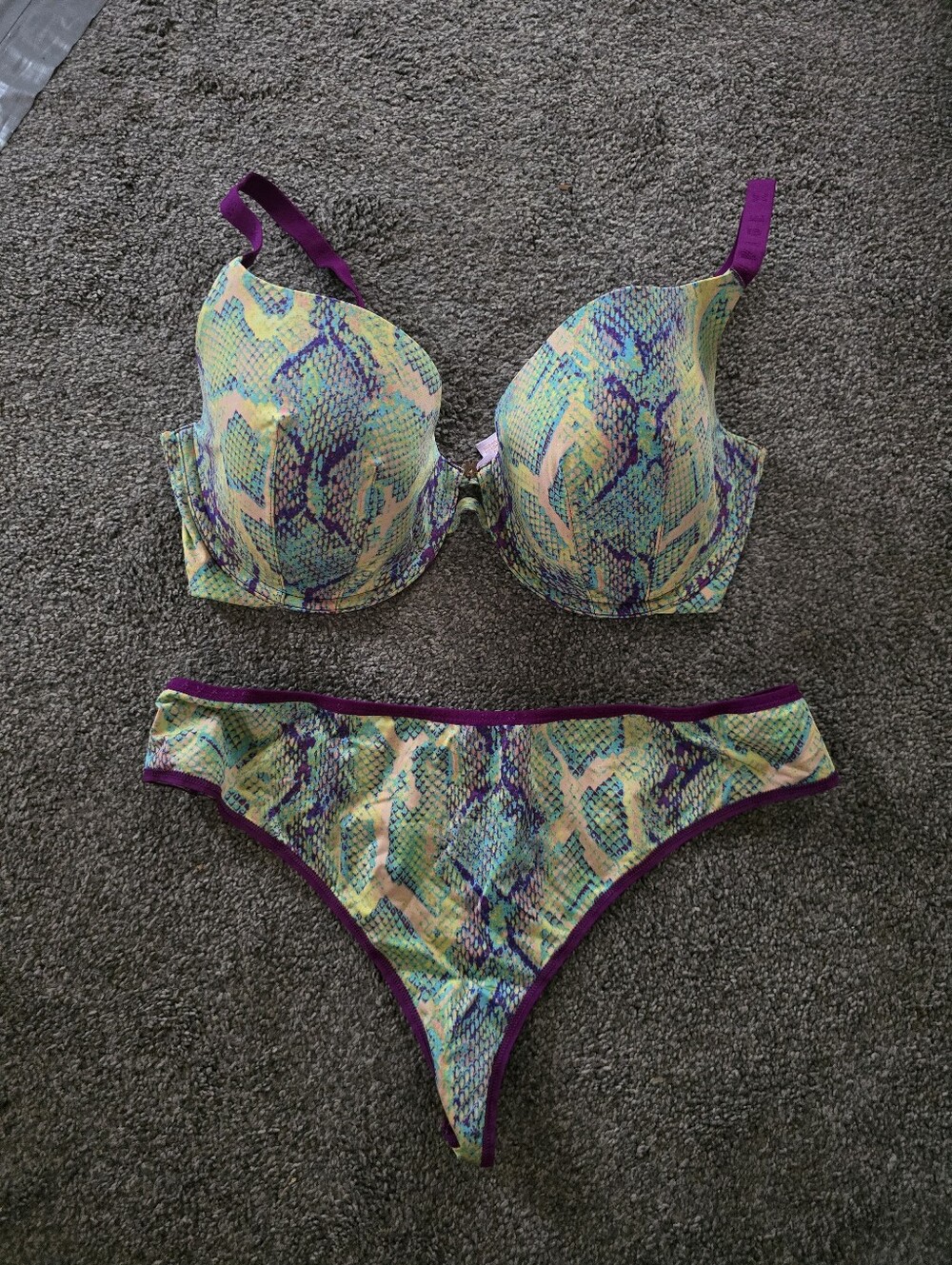 Savage X Fenty Yellow Green Purple Snakeskin Print Bra & Panties